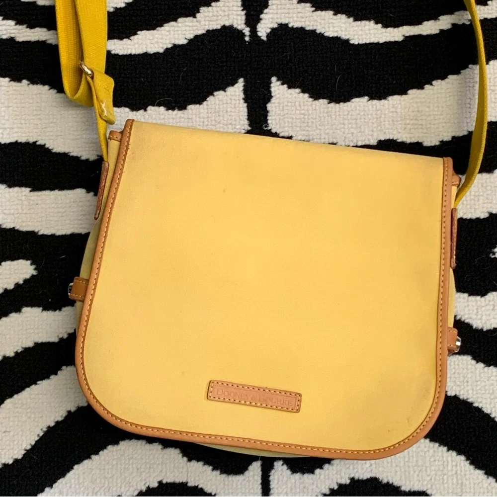Dooney & Bourke Butter Yellow Canvas Flap Front Shoulder Bag - Picture 3 of 15